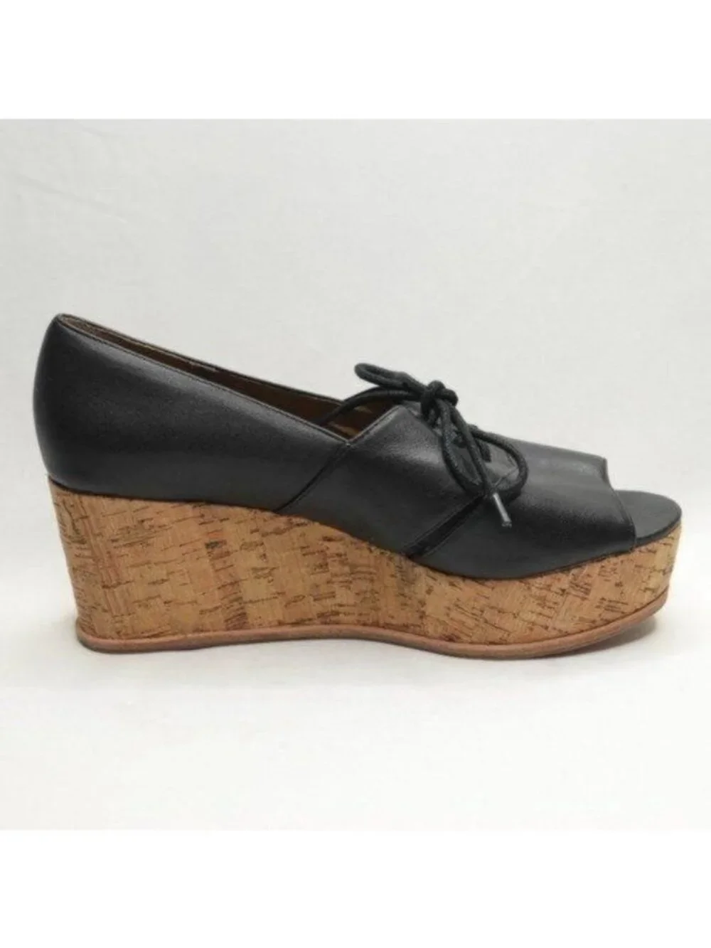 Anthropologie Fiel Women's 8.5 Black Leather Lace Up Platform Open Toe Oxfords